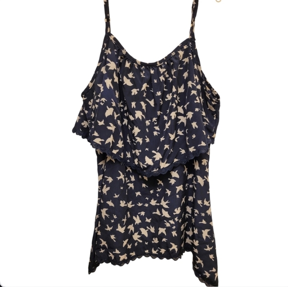 Vanity Blue Cream Lace Bird Dove Flutter Camisole Size Medium - Picture 2 of 12